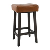 Caramel Wood and Leather Backless Stool