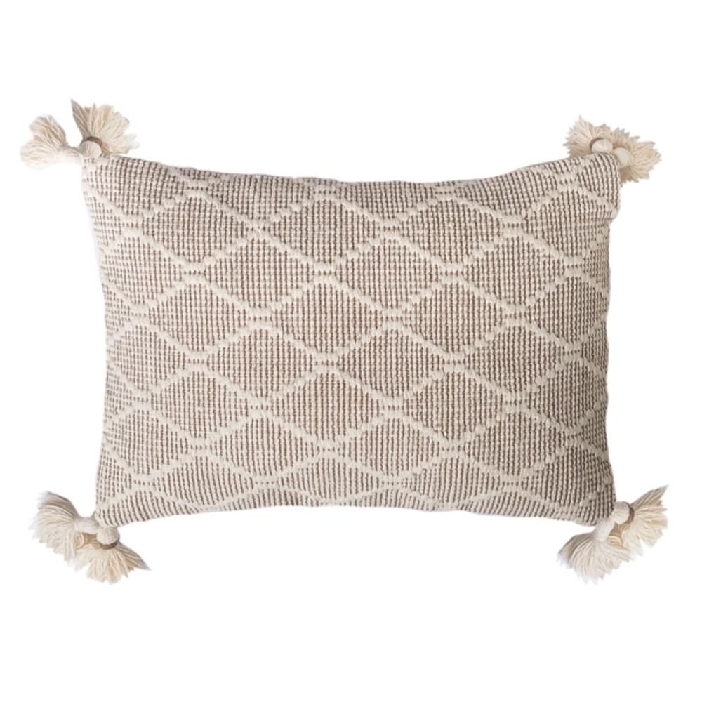 Tan Diamond Woven Lumbar Pillow