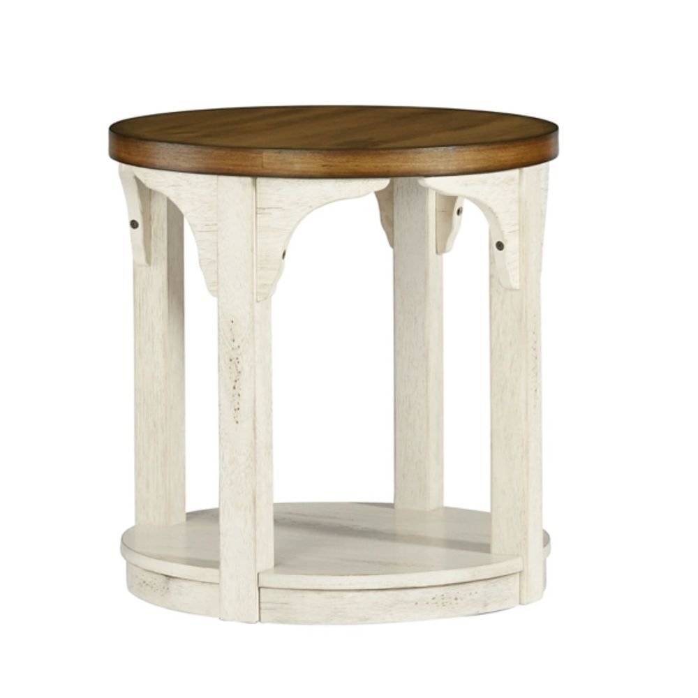 Mary White and Natural Wooden Round Accent Table