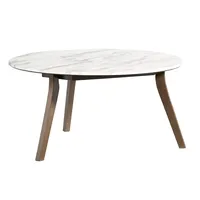 White Marble and Wood Round Coffee Table