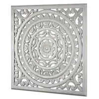 Gray Handcarved Floral Medallion Wood Wall Plaque