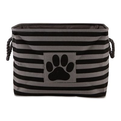 Black Paw Patch Stripe Rectangle Pet Basket