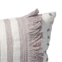Gray and White Striped Fringe Lumbar Pillow