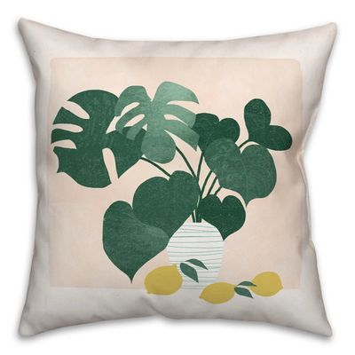 Monstera and Lemons Outdoor Pillow