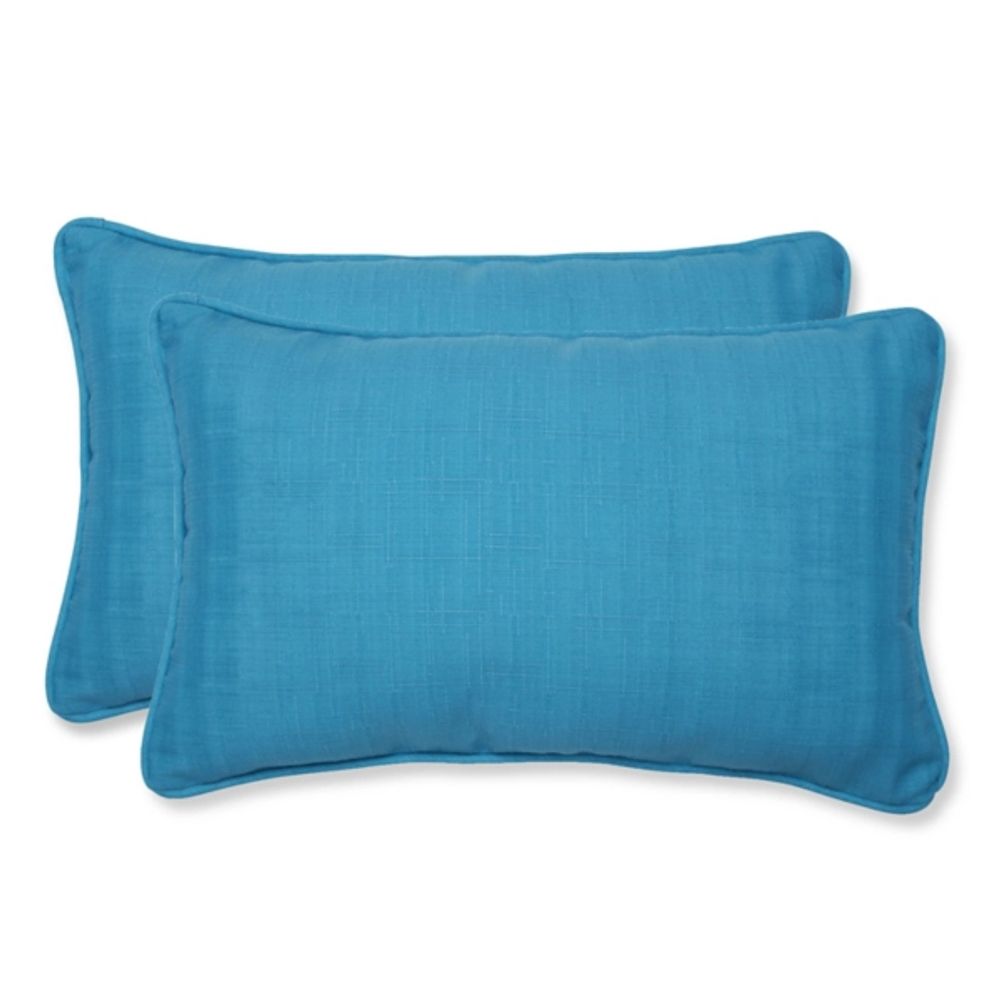 Turquoise Welt Outdoor Lumbar Pillows, Set of 2