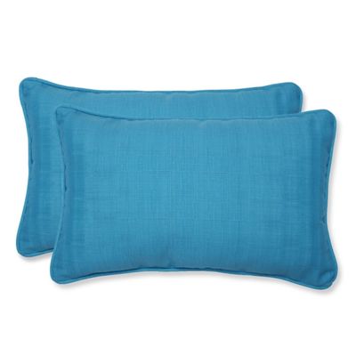 Turquoise Welt Outdoor Lumbar Pillows, Set of 2