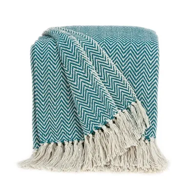 Aqua Chevron Cotton Handloomed Tassel Throw