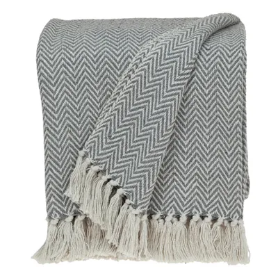 Gray Chevron Cotton Handloomed Tassel Throw