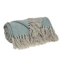 Sky Blue Chevron Cotton Handloomed Tassel Throw