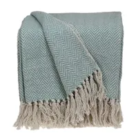 Sky Blue Chevron Cotton Handloomed Tassel Throw