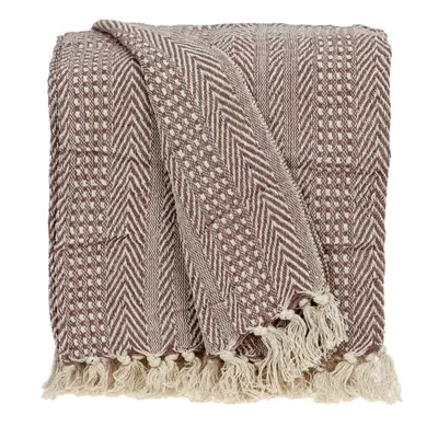 Natural Brown Striped Woven Tassel Throw