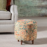 Multicolor Patterned Wood Ottoman Stool