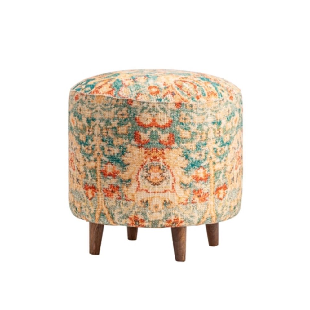 Multicolor Patterned Wood Ottoman Stool