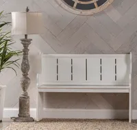 White Carved Wood Pew Bench