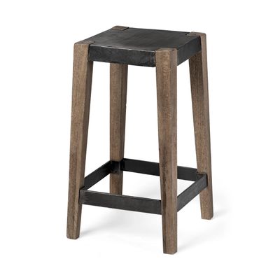Terry Black Metal and Brown Wood Counter Stool