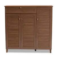 Walnut Wood 11-Shelf Paneled Shoe Cabinet