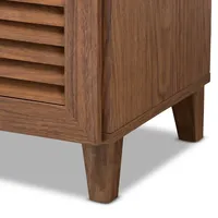 Walnut Wood 11-Shelf Paneled Shoe Cabinet