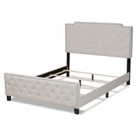 Beige Upholstered Button Tufted King Panel Bed