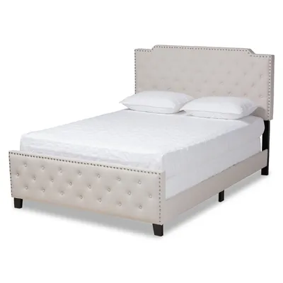 Beige Upholstered Button Tufted King Panel Bed