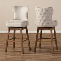 Beige Button Tufted Swivel Bar Stools, Set of 2