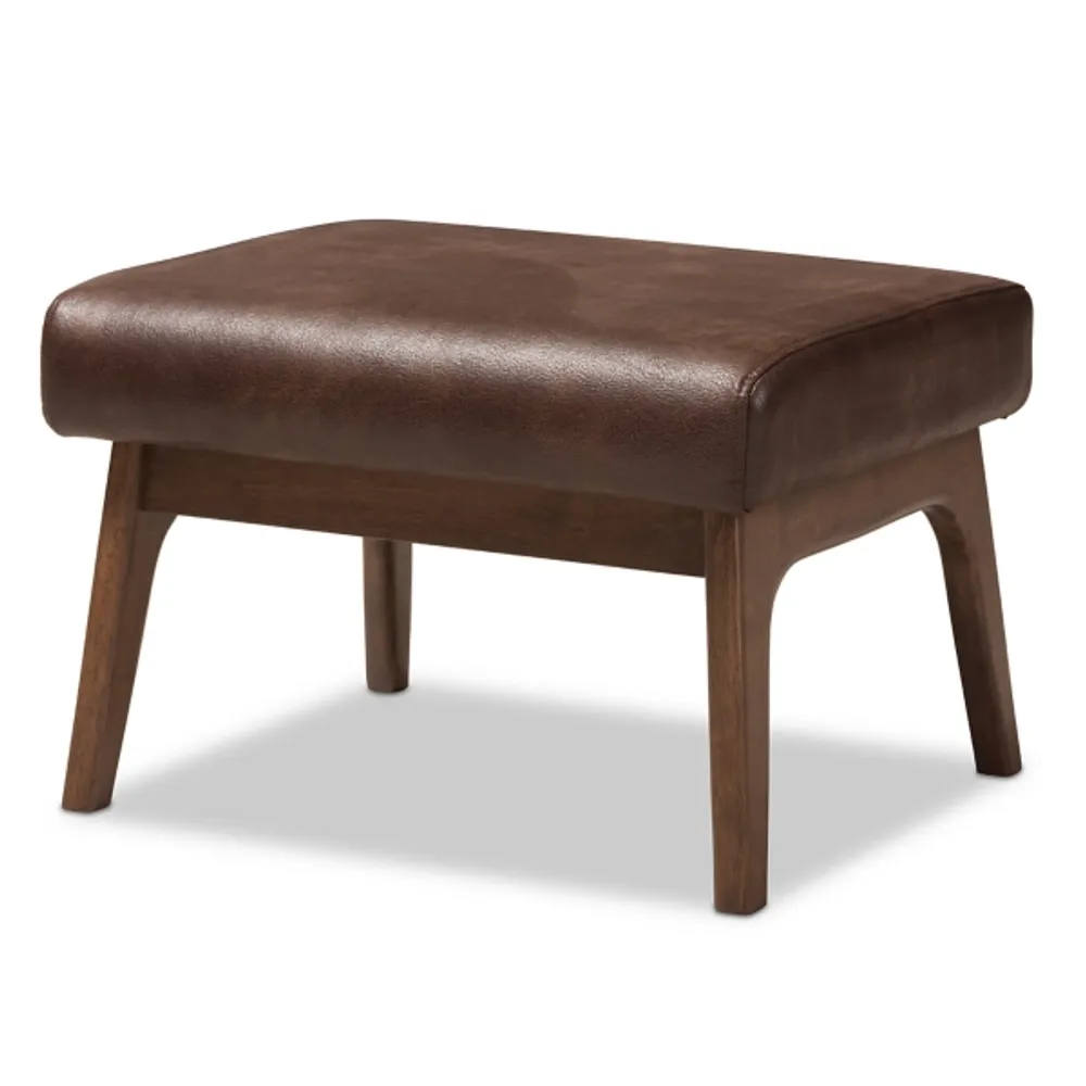 Dark Walnut Faux Leather Ottoman