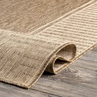 Asia Brown Stripe Border Outdoor Rug, 8x10