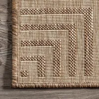 Asia Brown Stripe Border Outdoor Rug, 8x10