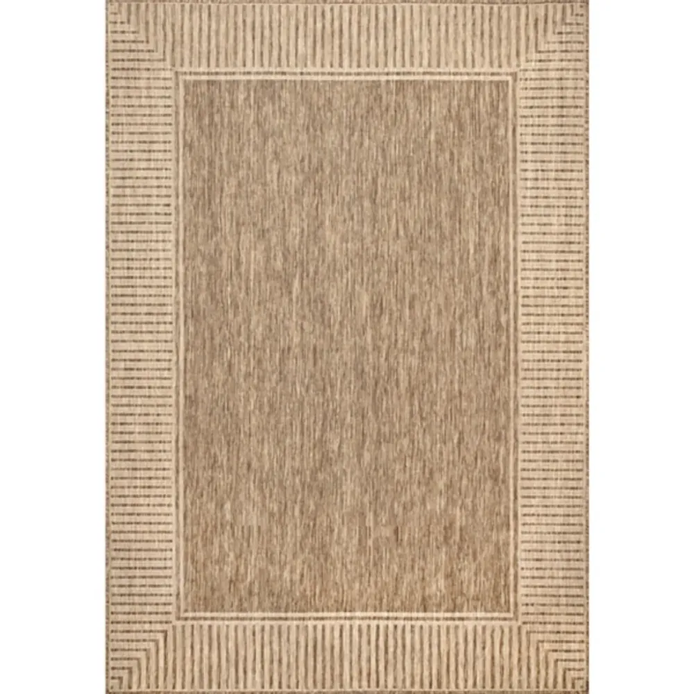 Asia Brown Stripe Border Outdoor Rug, 8x10