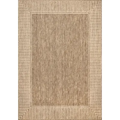 Asia Brown Stripe Border Outdoor Rug, 8x10