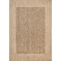 Asia Brown Stripe Border Outdoor Rug, 8x10