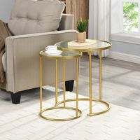 Gold Metal and Glass Nesting 2-pc Accent Table Set