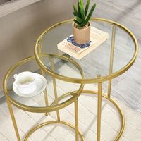 Gold Metal and Glass Nesting 2-pc Accent Table Set