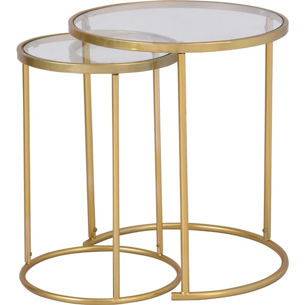 Gold Metal and Glass Nesting 2-pc Accent Table Set