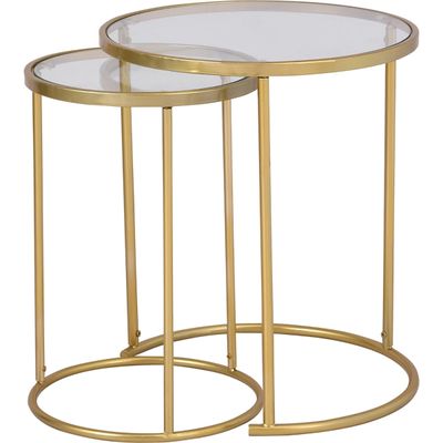 Gold Metal and Glass Nesting 2-pc Accent Table Set