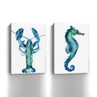 Lobster and Seahorse Canvas Art Prints, Set of 2