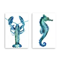 Lobster and Seahorse Canvas Art Prints, Set of 2