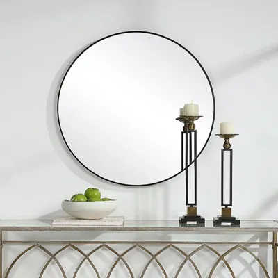 Black Round Simple Frame Wall Mirror