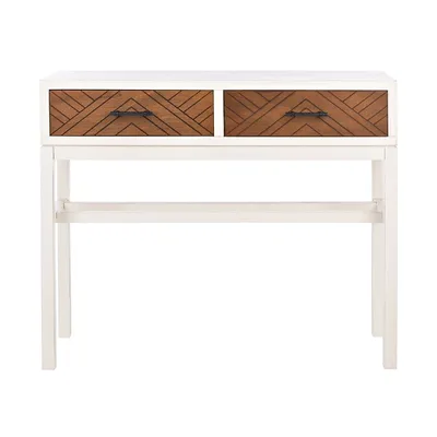 White and Brown Herringbone Console Table