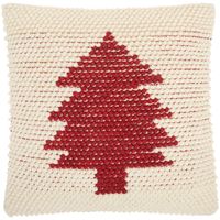 Ivory and Red Looped Christmas Tree Throw Pillow