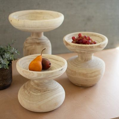 Rustic Forest Hand Turned 3-pc. Pedestal Bowls