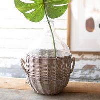 Farmhouse Glass Jug and Wicker Wrap Vase