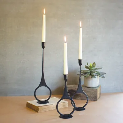 Black Cast Iron Ring 3-pc. Taper Candle Holders