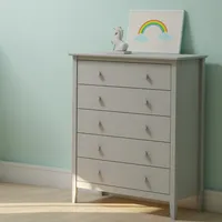 Dove Gray Brazilian Pine Wood Five Drawer Chest