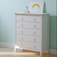 White Brazilian Pine Wood 5-Drawer Chest