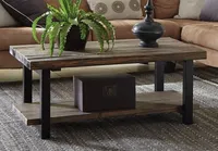 Brown Pine Wood and Metal Coffee Table