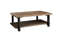 Brown Pine Wood and Metal Coffee Table