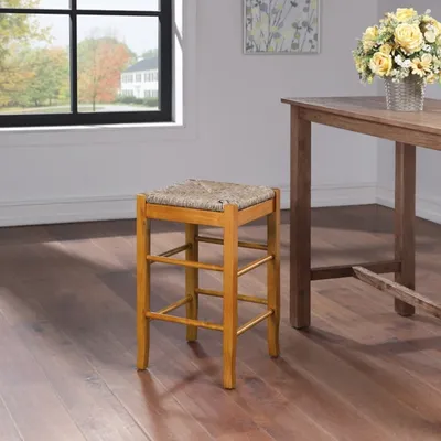 Honey Wood and Woven Rush Counter Stool