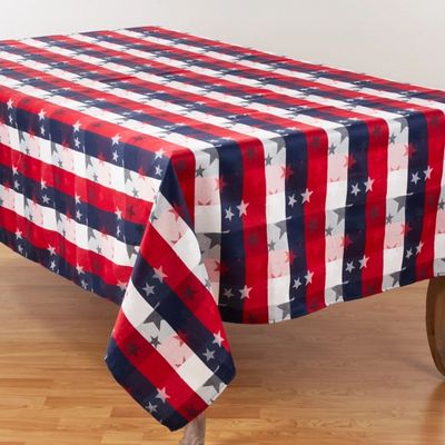 Plaid Stars and Stripes Tablecloth, 84 in.
