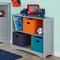 Gray Double Shelf Wooden Bookcase