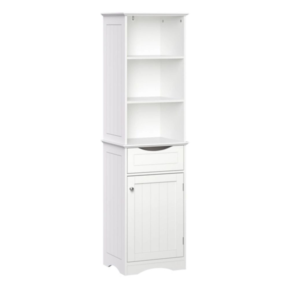 Tall White Open Shelves Cabinet